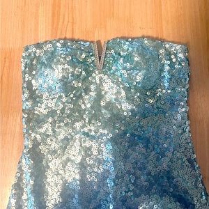 Sea foam sequin strapless gown